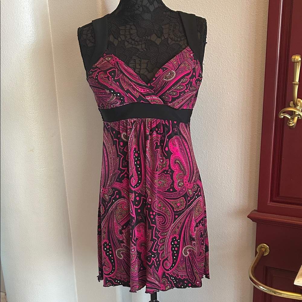 LaBelle Pink and Black Paisley Dress